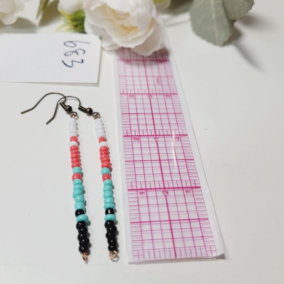 seed bead earrings 683#mfs Seed beaded minimalist stick earrings sweater stripes - Picture 4 of 5